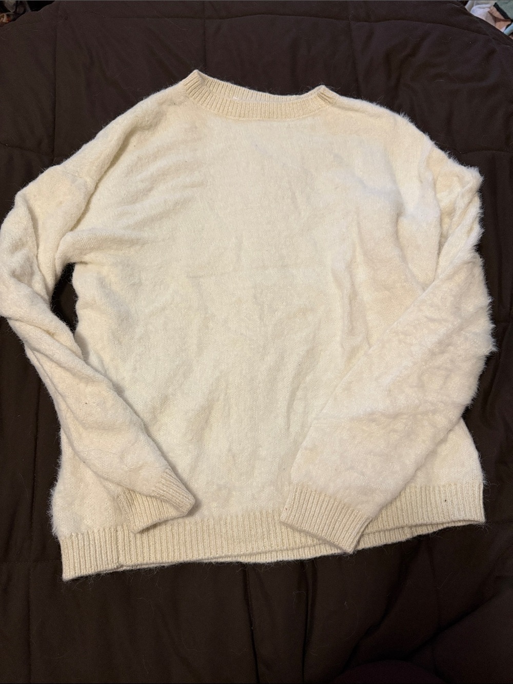 Time and Tru Cream Fluffy Crewneck Sweater